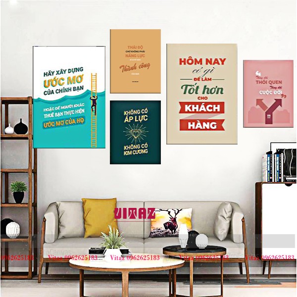 Bộ 5 Tranh khẩu hiệu trang trí văn phòng